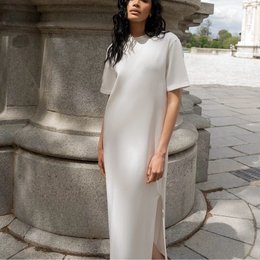 Prologue White Sheath Maxi Dress with Flutter Sleeves